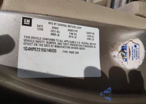 2006 Buick Lucerne Cx z USA, uszkodzony, nr VIN 1G4HP57216U146035